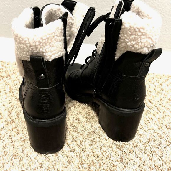 Marc Fisher Lace-Up Heeled Lansley Combat 8.5 Work Boot Shearling Lining Black - Picture 6 of 9